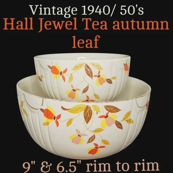 2 Vintage Hall Jewel Tea Autumn Leaf Nesting Bowls 9