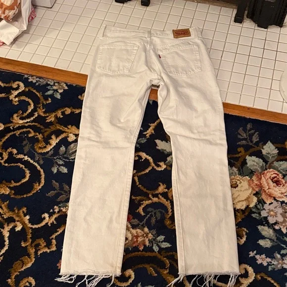 Levi’s 501 White‎ Denim Jeans- distressed- worn a few times