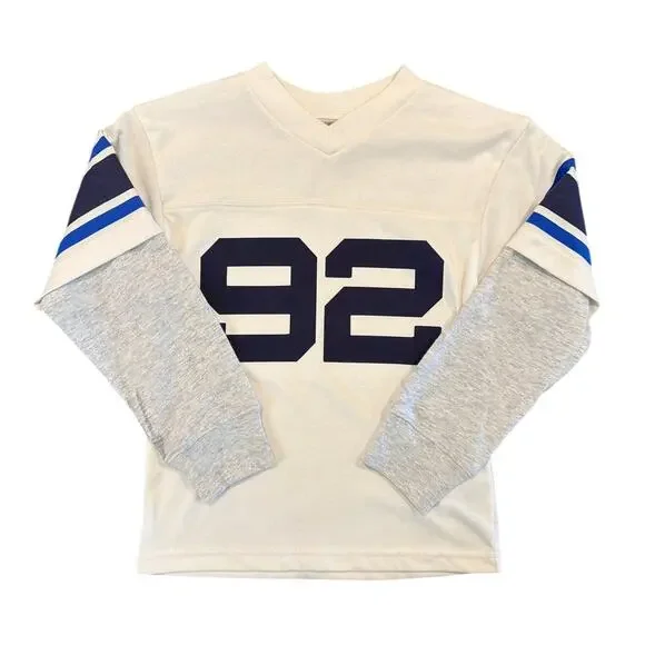NWOT Abercrombie Kids Layered Football Tee, White and Gray, Boys Size 5/6