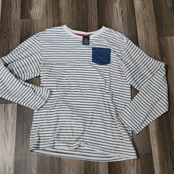 Nautica Longsleeve Stripe Shirt Size XL 18/20 With Front Pocket