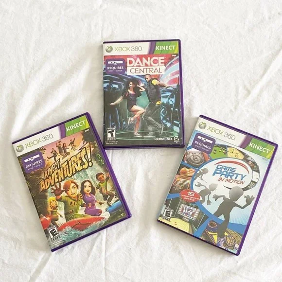 Xbox 360 Kinect Games (Dance Central, Kinect Adventures, & Game Party in Motion)