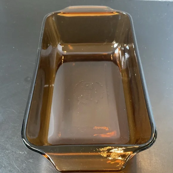 VTG Anchor Hocking amber glass bread meatloaf loaf pan dish 9x5.5” USA