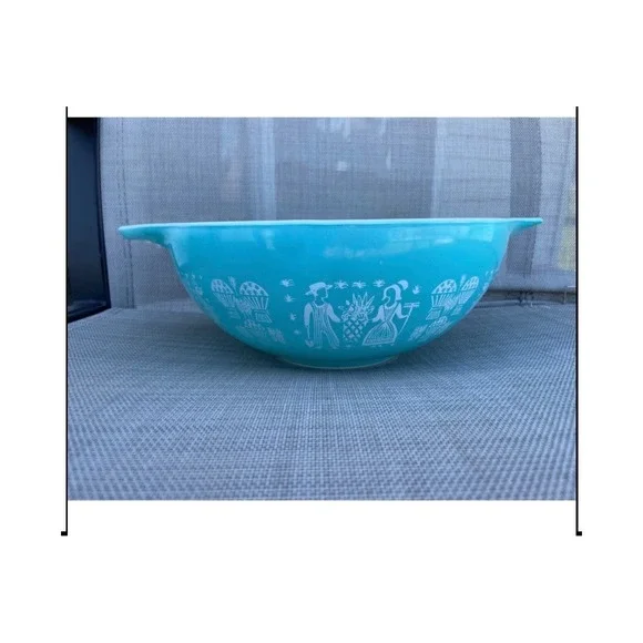 Pyrex Mixing Bowl Butterprint Turquoise Blue White Excellent Cinderella 444 4qt
