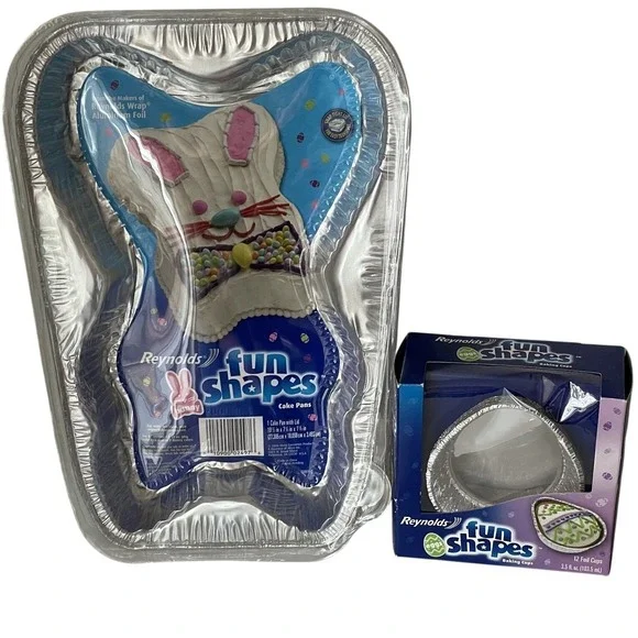 Cute Easter Bunny Cake Pan Set w Lid + 12 Egg Baking Cups‎ Fun Shapes NWT 2006