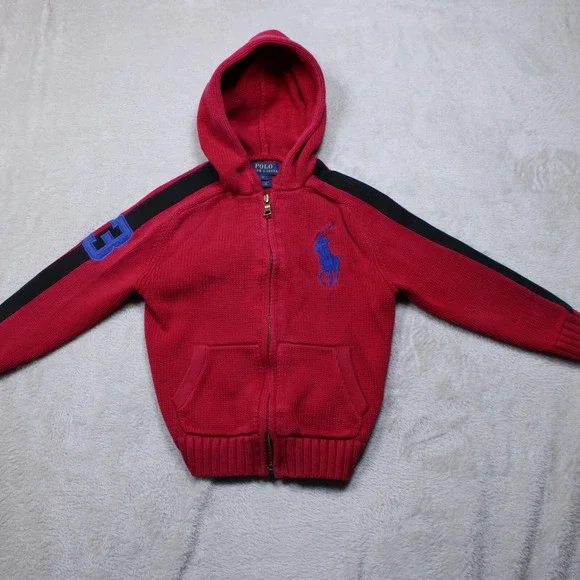 Polo Ralph Lauren Shirt Boys 5 Red Sweatshirt Big Pony Hoodie Full Zip‎