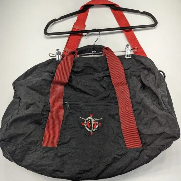 Black Duffel Bag with Red Straps Compass Bull‎ Skull Logo Travel Gym Carry-on