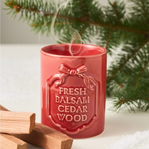 Anthropologie Gingham Bow Woody Fresh Balsam & Cedar Wood Ceramic Candle | NIB