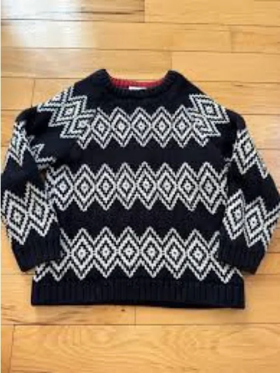 Hanna Andersson Black & White Nordic-Pattern Crewneck Sweater