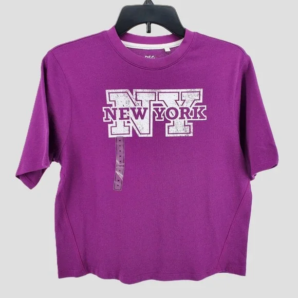 DSG Girls Medium New York Graphic 100% Cotton Tee Shirt Vibrant Violet Purple‎