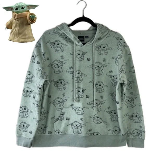 Star Wars The Mandalorian Baby Yoda Hoodie Pullover Cozy Fleece‎ Sweater Large
