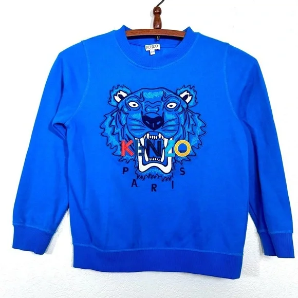 Kenzo Kids Tiger Embroidered Sweater in Blue Size 10 Boys