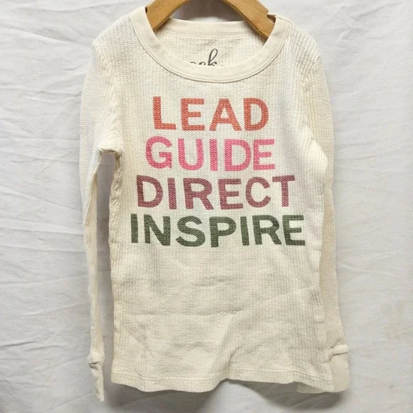 Peek Waffle Knit Thermal Kids Size M 6/7 Cream Graphic Inspirational Long Sleeve