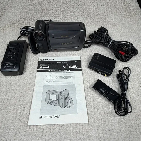 Sharp Viewcam VL-E35U 8mm LCD Camcorder Zoom 8 Hi-Fi Monaural with Box Manual