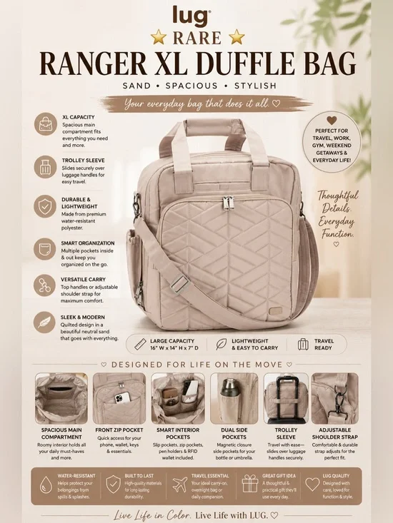 LUG ⭐️Rare ⭐️ Ranger XL Sand Duffle Bag