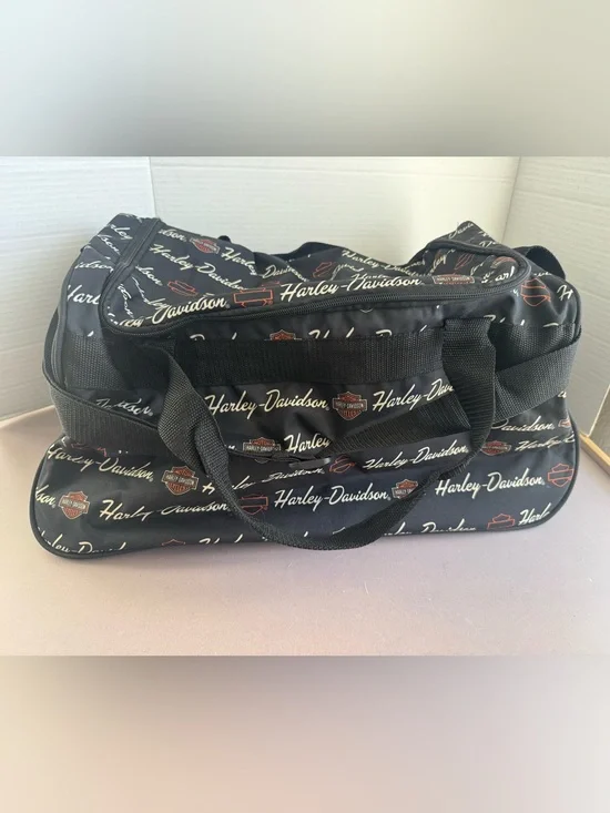 Harley-Davidson Black Duffel with White Script and Orange Accents