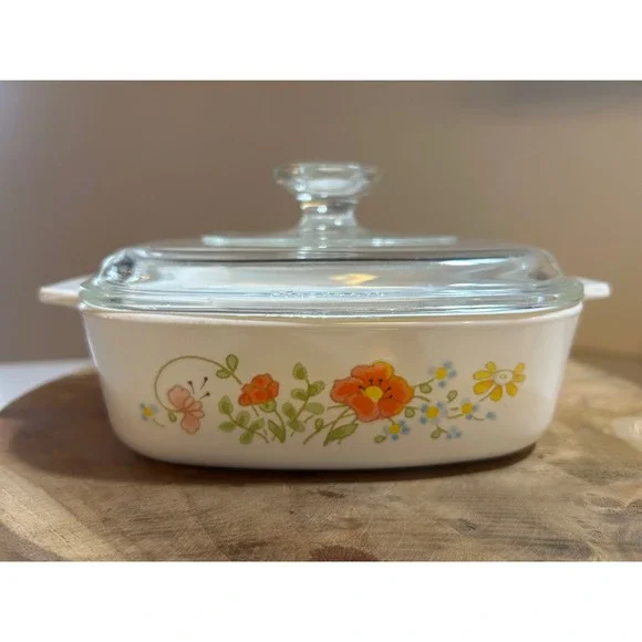 Corning Ware Wildflower Casserole Dish with Lid Vintage‎ 7 inch Square Baker