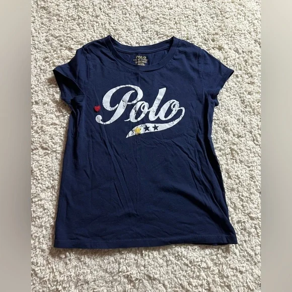 Size Medium Polo by Ralph Lauren Kids Navy Blue Shirt GUC