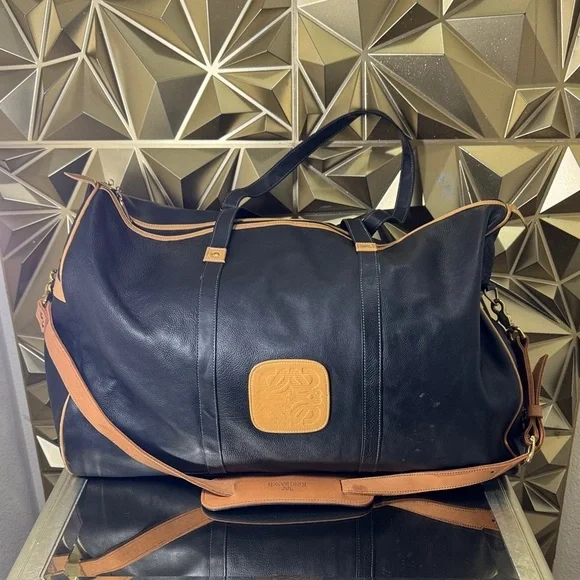 King Ranch Saddle Shop Leather Duffel Bag Black Tan Running W Weekender‎ Travel