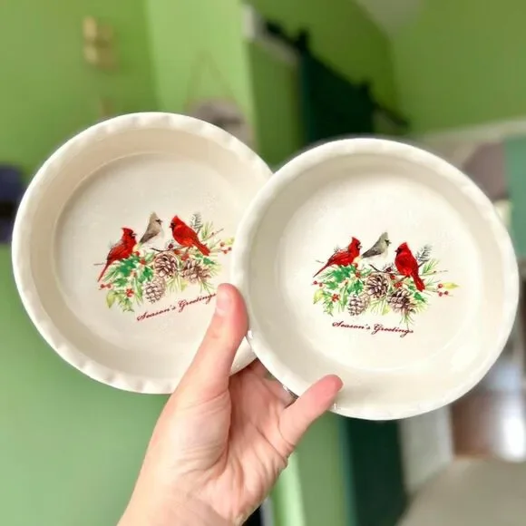 VTG Holiday Winter Cardinal Birds Christmas Mini Pie Dishes Set of 2