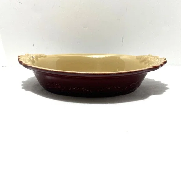 Appolia Red Ceramic Leaf Oval Casserole Bake Oven Dish Stoneware France