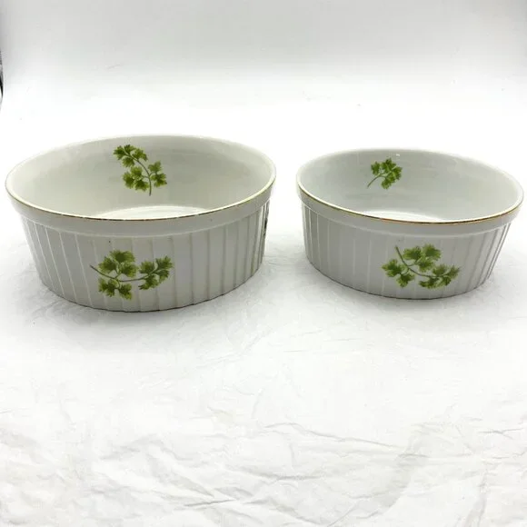 Vintage Andrea By Sadek Parsley Souffle Casserole Set Of 2 Oven To Table No Lids
