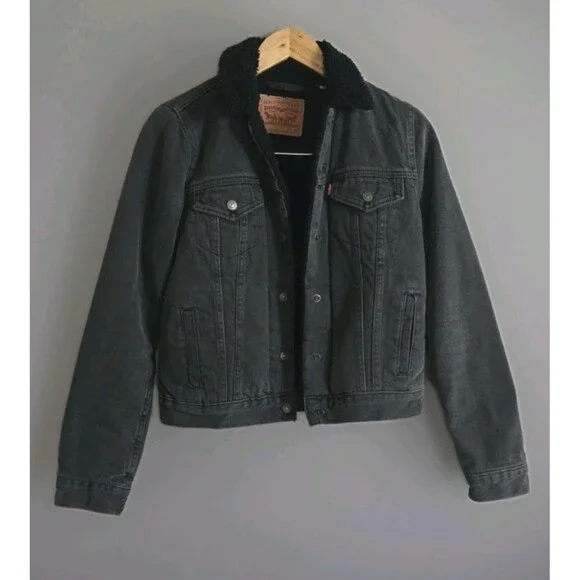 Levi's Men's Sherpa Lined Trucker Jacket Gray Snap Button Front XS
