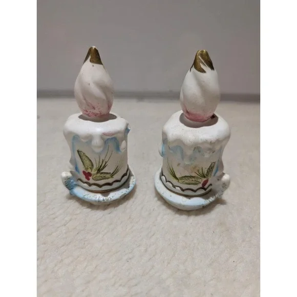 Vintage Christmas Candlesticks Salt & Pepper Shakers Japan Artmark Original Cera