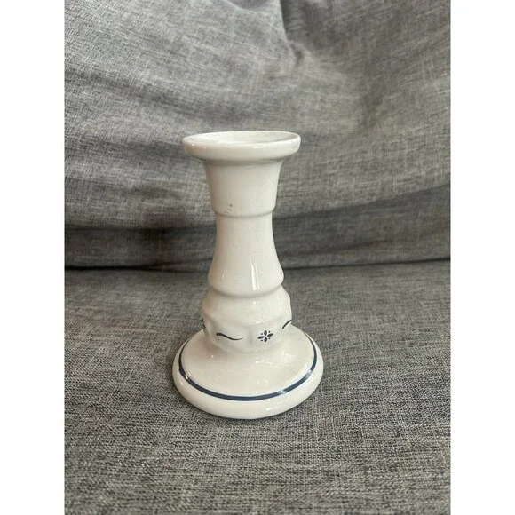 Longaberger Pottery Woven Traditions Heritage Blue Candle Stick Holder 5