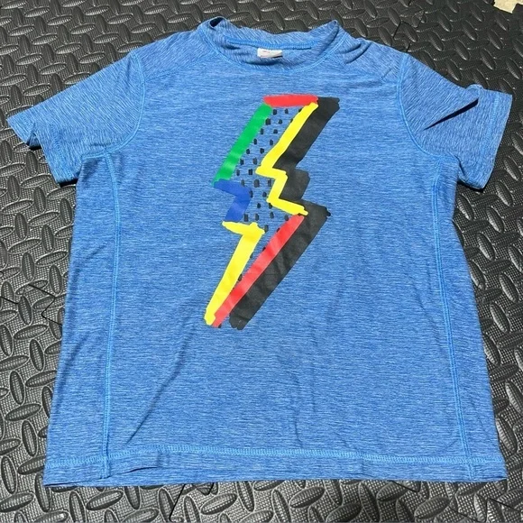 Boys Hanna Andersson Short Sleeve Shirt Blue Lighting Bolt Size 120 US 6-7