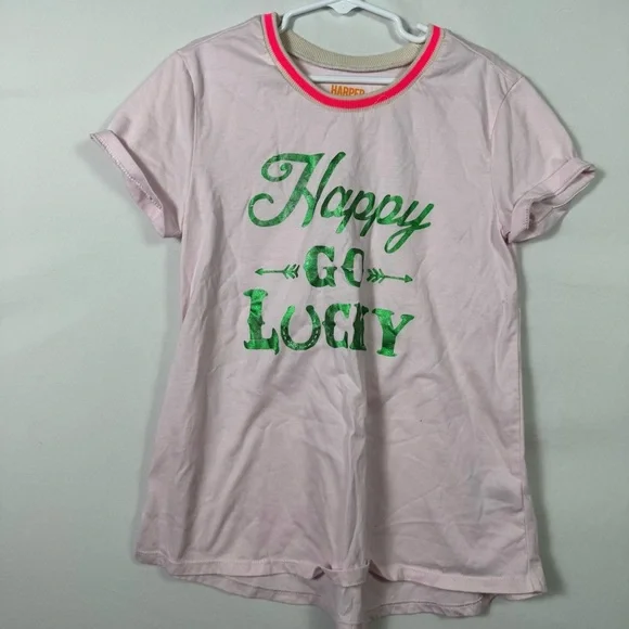 Harper Canyon Pink and Green Short Sleeve Tee Girls Size L