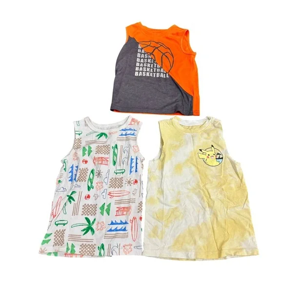 Boys Tank Top Lot Size 5T Athletic Works Cat Jack Pokemon Summer Bundle