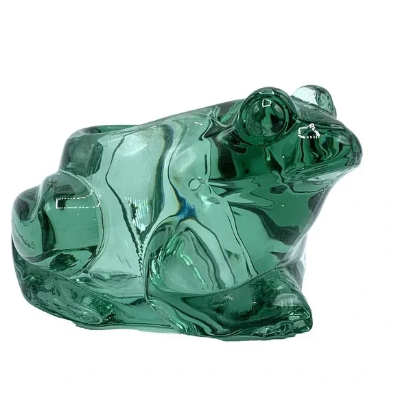 Glass Frog Toad Votive Tealight Candle Holder Heavy Paperweight Green Home Decor