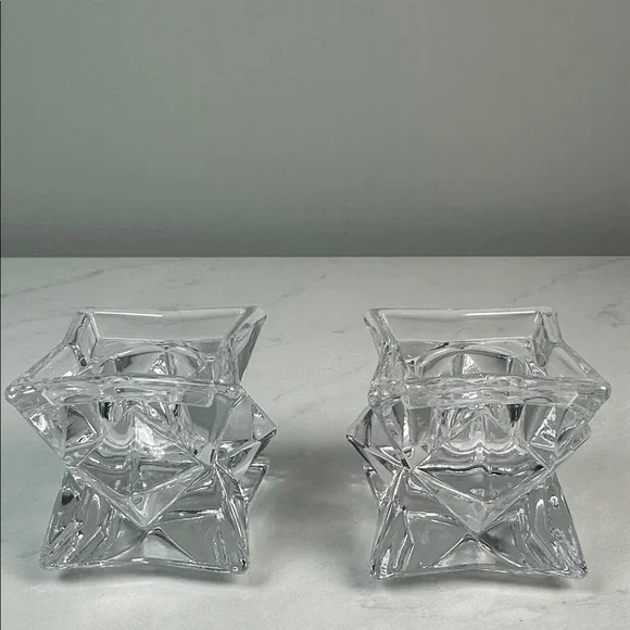 SET OF 2 VINTAGE LEAD CRYSTAL STAR CANDLE HOLDERS