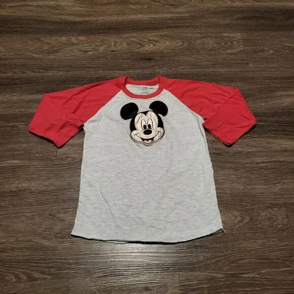Youth Baseball Tee Mickey Mouse Red and Grey Size Small
