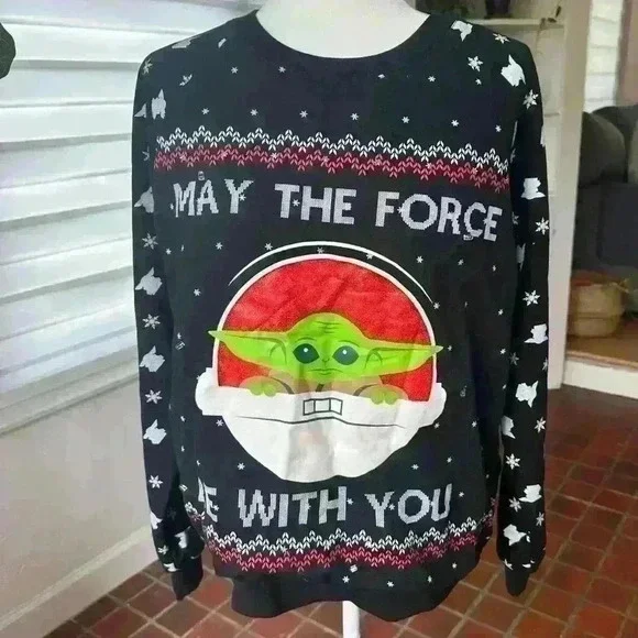 Star Wars Baby Yoda May The Force Be With You Holiday Sweatshirt Large