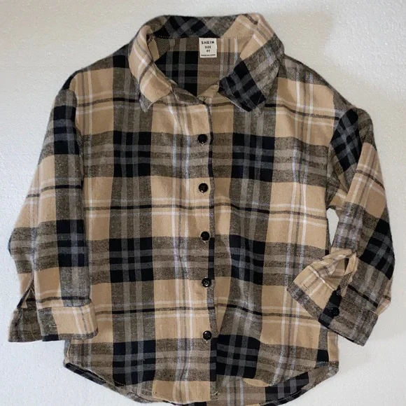 ⭐️ 3/$15 • SHEIN • Black and Tan • Plaid • Button Down Shirt