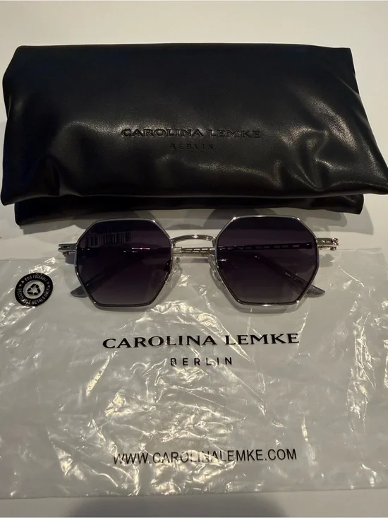 NEW Carolina Lemke Opek Silver Geometric Black Lenses Sunglasses Unisex CL3487