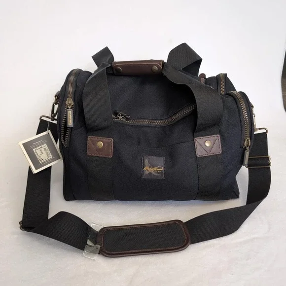 New Vintage Eddie Bauer Duffel Bag Black Nylon Carry On Travel Weekender Luggage