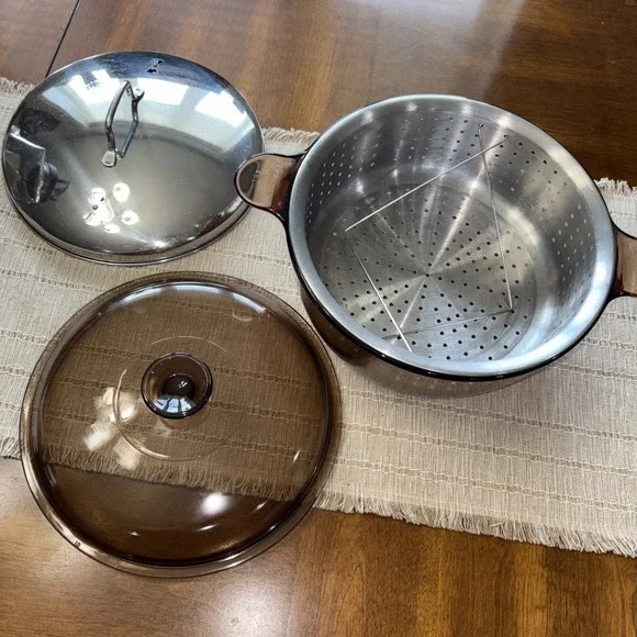 Corning AMBER VISIONS  4.5 L Serving Bowl and Lid Corning USA With Steam Basket