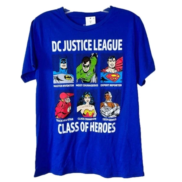 New Boy’s Blue DC Justice‎ League Superhero Graphic Tee XS