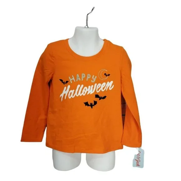 Cat & Jack Long sleeve‎ orange Shirt 4T Happy Halloween bats moon