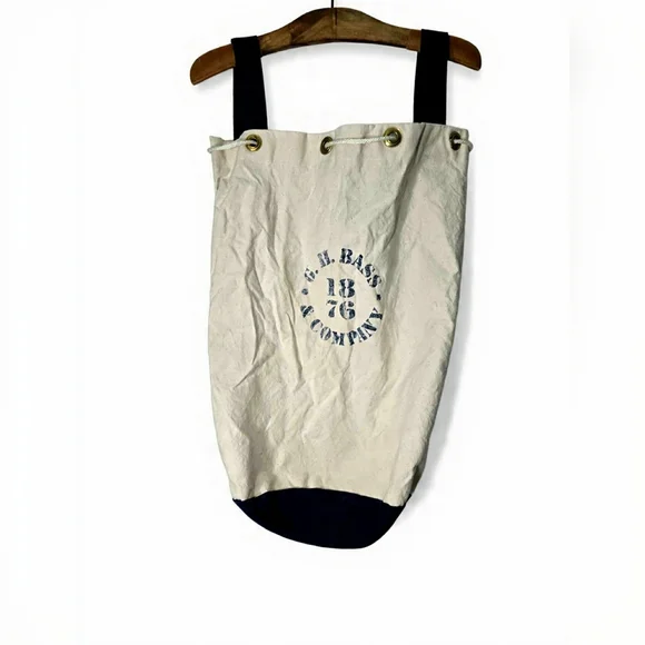 G.H. Bass & Co. Cream and Black Canvas Duffel Bag Vintage 90's Laundry Utility