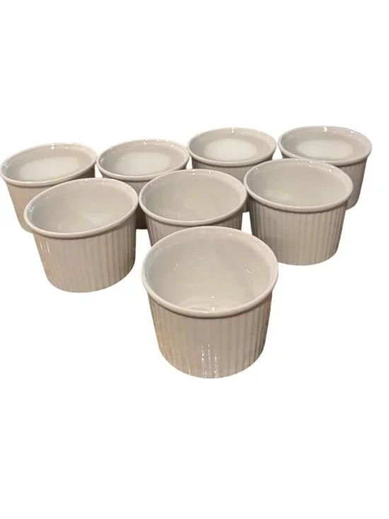 Pillivuyt French Porcelain Ribbed 8 oz Ramekins Set Of 8 White Custard Souffles