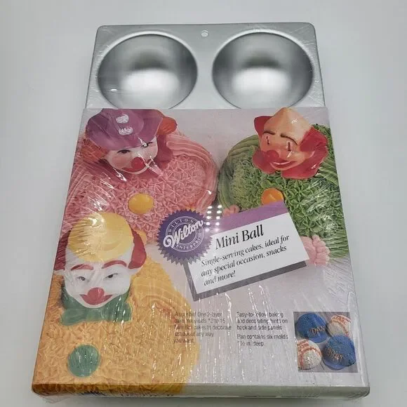 Vtg Wilton Mini Ball Single-Serve Cakes Cake Pan 2105-1760 Contain 6‎ Molds 1.5