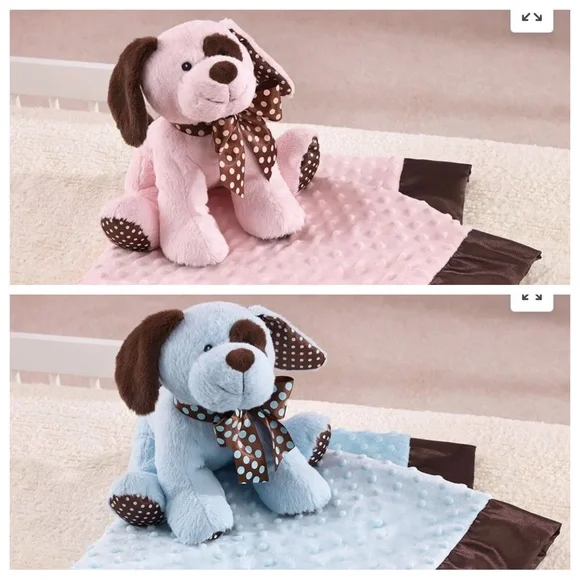 Plushibles Dog 10” with 30” Baby Blanket Jean- Pink OR Gene-Blue