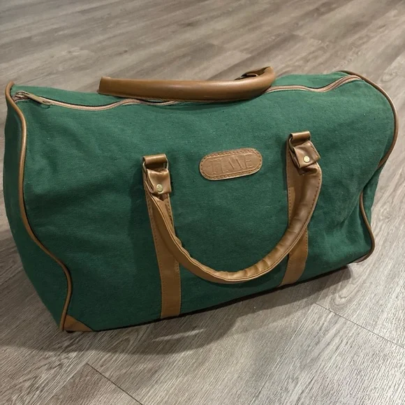 VTG Time Magazine Promotional Lightweight Canvas Zip Tote Duffle Leather Trim