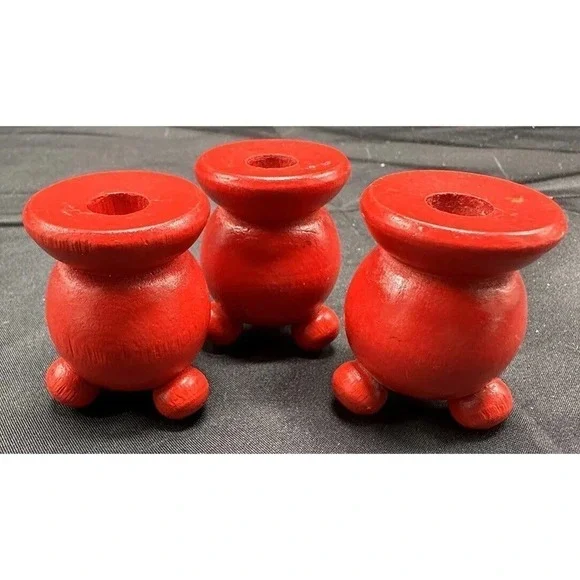 Three Scandinavian Red Candlestick Taper Candle Holders Sweden Nordic Vintage