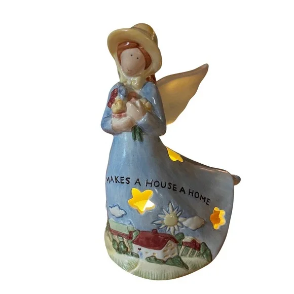 Russ‎ Berrie Country Gatherings Collection Hand Painted Ceramic Tealight  Holder