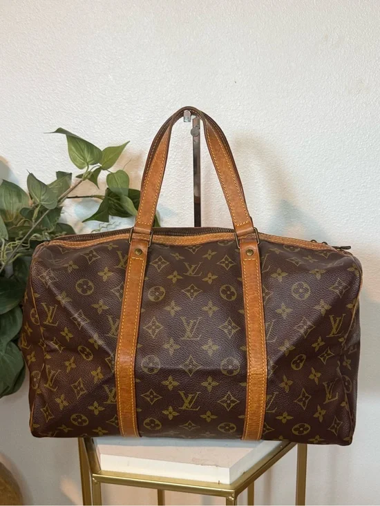 Louis Vuitton Brown Monogram Canvas Duffel with Tan Leather Trim