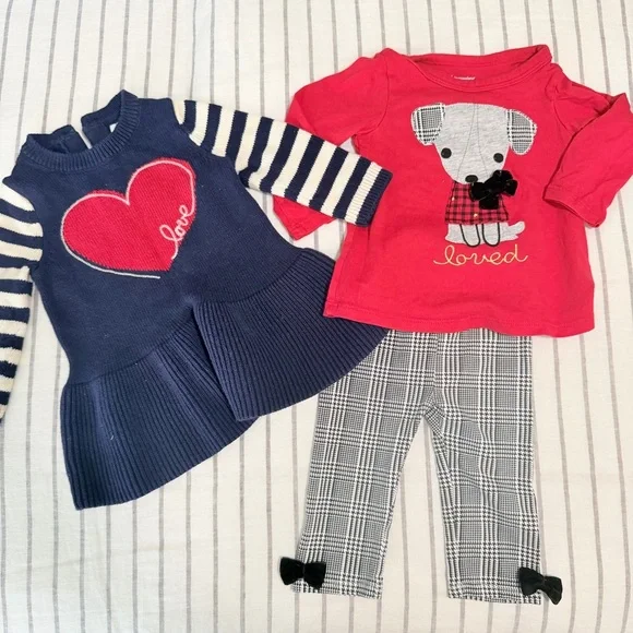 Gap Navy and Red Heart Sweater and‎ Pant Set Bundle